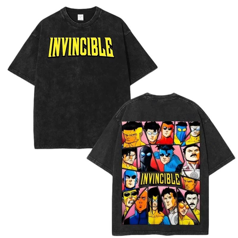 Invincible Graphics Unisex Heavyweight Cotton Vintage Washed T-shirt 2026 Summer New Men's Fashion O-neck American Anime T-shirt Female Male Clothing