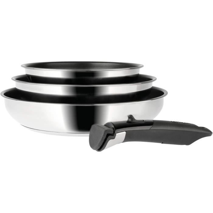Poêles - sitram - arpege - lot de 3 - acier inoxydable - anti-adhésif - ø 20-24-28 cm
