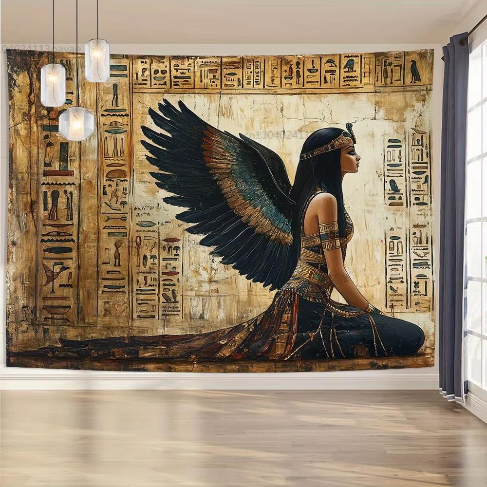 Egyptian-Themed Wall Tapestry for Living Room Decor - Pharaohs Gods And Scarab Beetles Design Handmade Wall Hanging Decorations