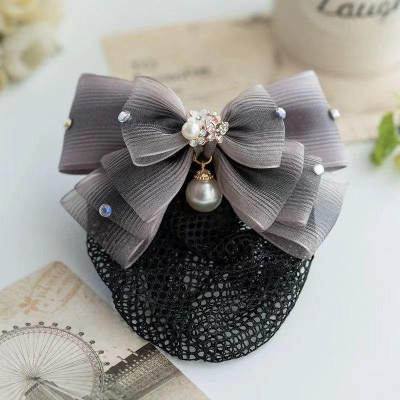 Korean Bowknot Hair Net Clip - Professional Headdress for Waitress, Nurse, or Flight Attendant