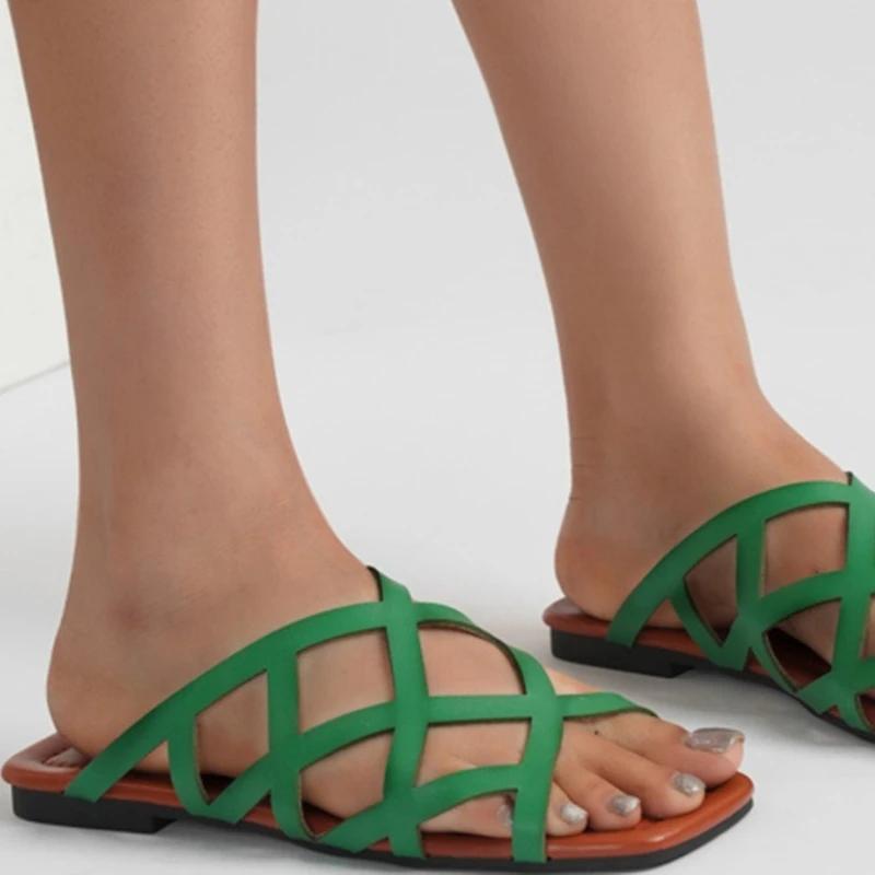 Обувь Женская Большого Размера Сандалии для Женщин Комфорт Женские Тапочки Мода Ретро Плетение Дизайн Рыбий Ротик Римские Сандалии для Женщин 36 зелёный 1990₽