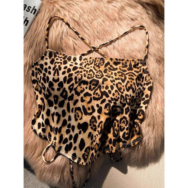 

Красота спины 150.00 кг Леопардовый принт Шнуровка Летний халтер As Shown in Pictures Order based on weight