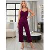 Women Sexy Lace Trim Cami Pajama Two Piece Long Pants Loungewear