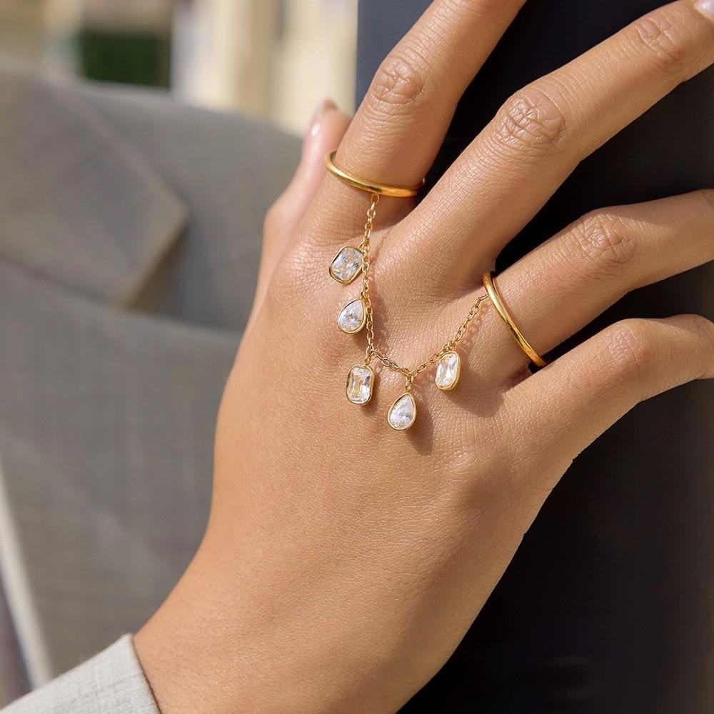 Gold Color Cubic Zirconia Rings Drop-shaped Gothic Style Rings Tassel Pendant Rings  Jewelry