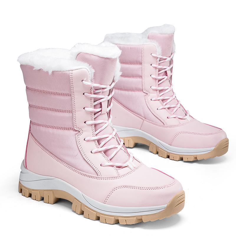 Women's Plus Size Black Fleece-Lined Cotton Snow Boots - Cold-Proof, Warm, Thickened Long Outdoor Boots, Size 42