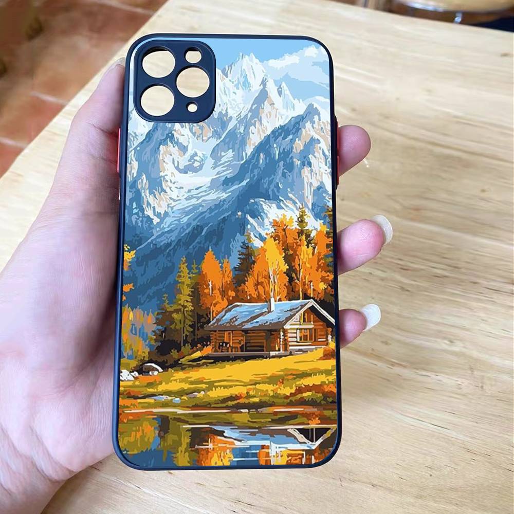 Landscape Painting Shockproof For iPhone X XR XS 11 12 13 14 15 16 pro Mini MAX transparent Matte Phone Case