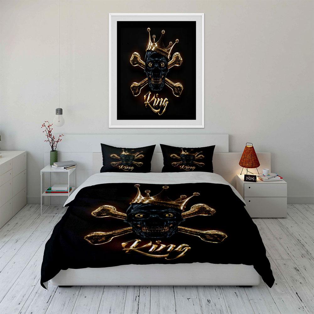 Royal Skull Themed Decor Set Soft Comfortable Duvet Cover Bedding Set Included 1*Duvet Cover & 2*Pillowcases, Gift