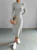 Høst Vinter Dame Ribbestrikket Kjole Elegant Chic Mote Langermet O-hals Slim Korsett Bodycon Kjole Streetwear