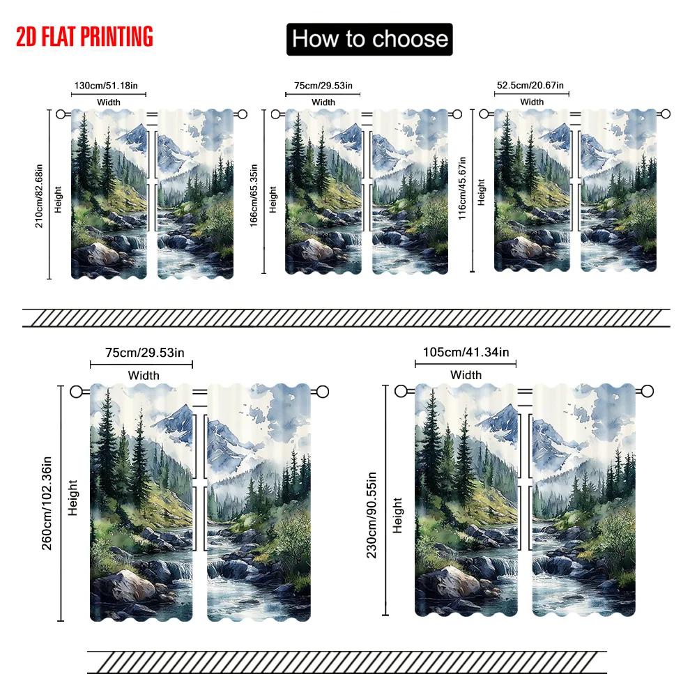 2pcs, plane printing Popular Curtains Serene Forest & Stream Versatile 100% Polyester (without rod) Outdoor Decorations for