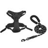 Custom Heavy Duty Solid Black Adjustable Reflective Nylon Webbing Mesh Padded No Pull Dog Harness with Easy Control Handle