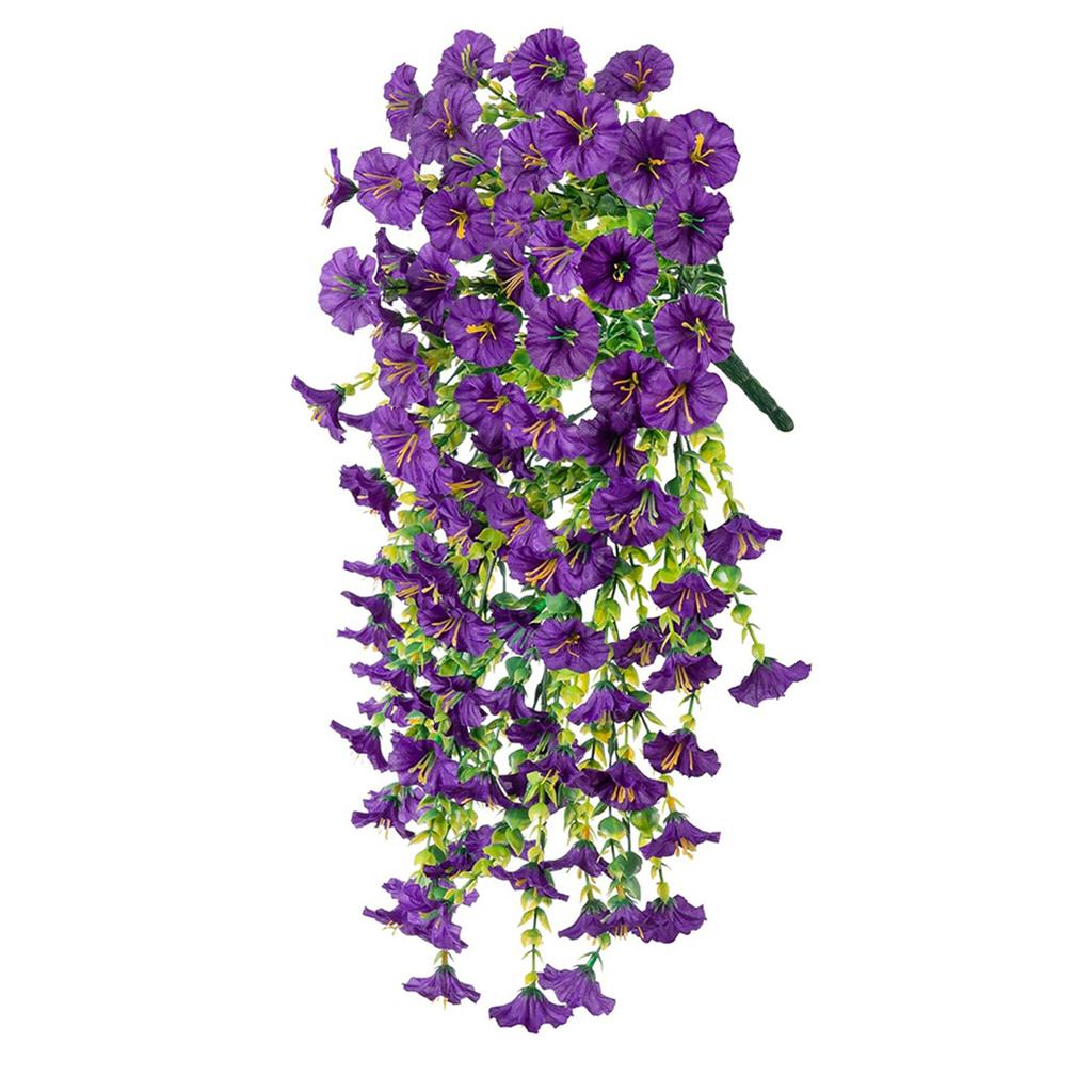 4Pcs Artificial Hanging Flowers Plants Faux Silk Purple Morning Glory Long Vines UV Resistant Realistic for Garden Balcony Decor