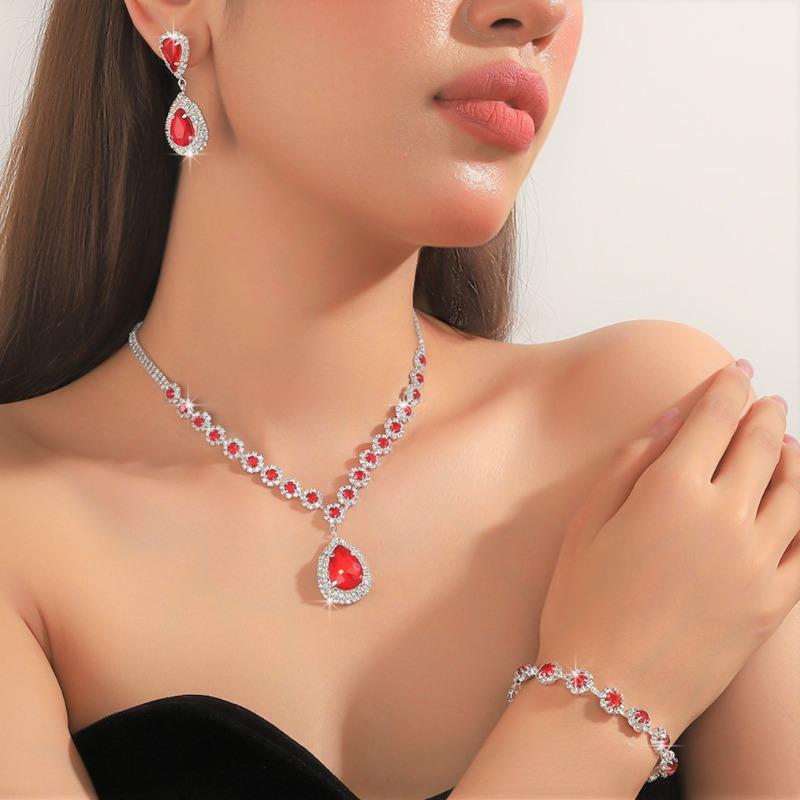 Middle Eastern Jewelry Set Necklace Earrings Bracelet Three-piece Set Full of Diamonds Bridal Jewelry, Dress Accessories