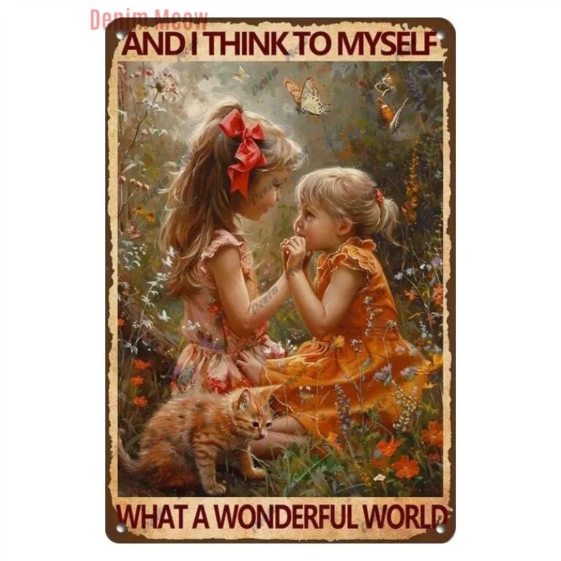 Vintage Merry Christmas Metal Tin Sign, Retro What A Wonderful World Girl, Wall Poster Jingling Bell, Home Decoration, WY297