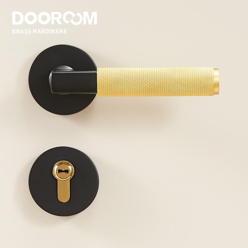 Dooroom Drehknauf Gerändeltes Messing Türschloss-Set Modernes Interieur Schlafzimmer Badezimmer Holztür Drückergarnitur Dummy Privacy Durchgangsschloss