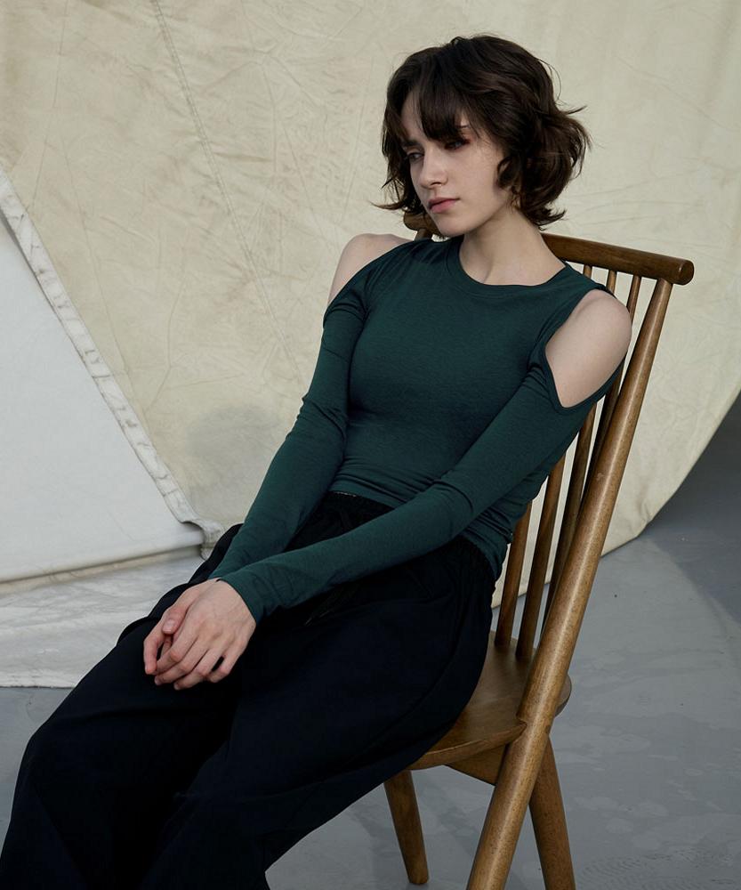 Debiweeo Lucy Shoulder Hole T-Shirt Devi-T0144-Deep Green