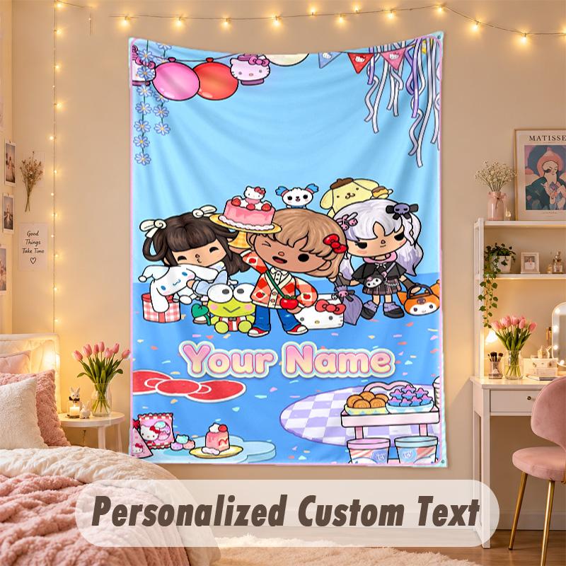 Tapisserie Personnalisée sur Mesure, Impression Toca Boca Texte Nom Personnalisé Art Mural Suspendu pour Chambre à Coucher