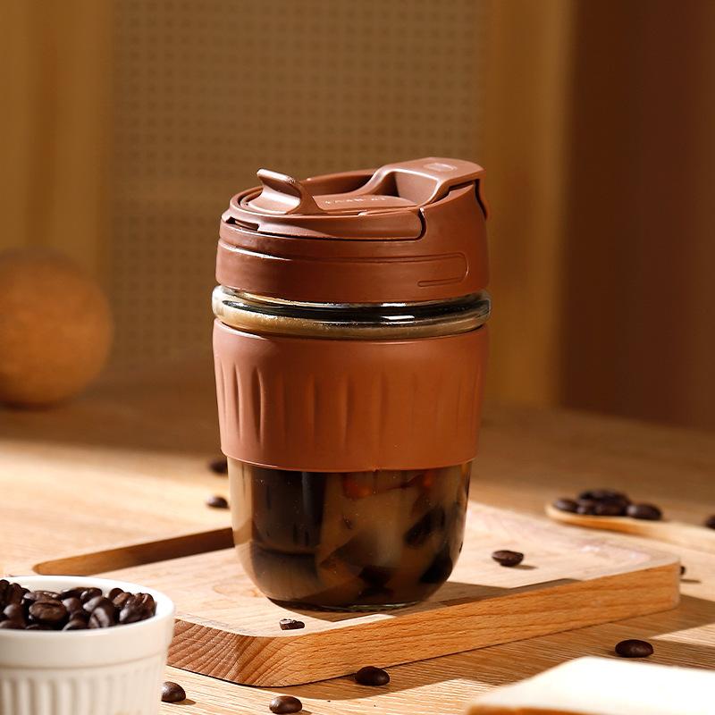 

Стеклянный стакан для двойного питья, портативный стакан для воды с соломинкой, кофейная чашка, подарочная чашка 350ML кофейный