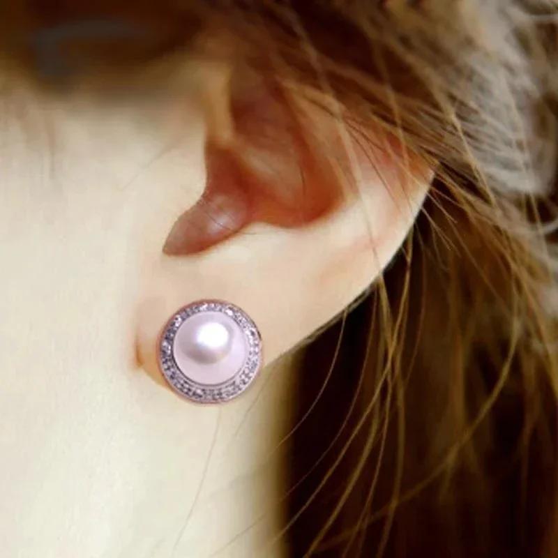 Fresh White/Pink Simulated Pearl Earrings for Girls Inlaid White CZ Fashion Versatile Women Jewelry