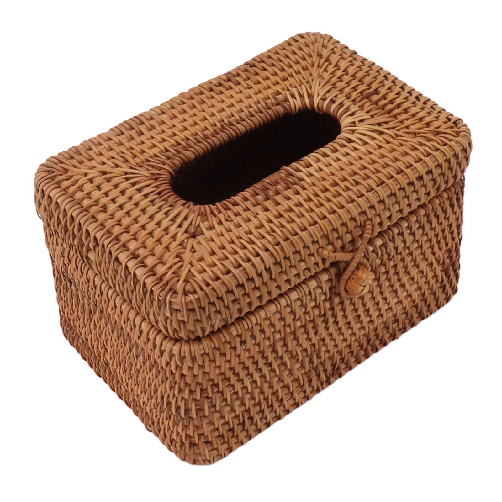Rectangular Rattan Tissue Box Cover Rattan Woven Tissue Box Holder for Bathroom   Countertop Bedroom Living Room Car