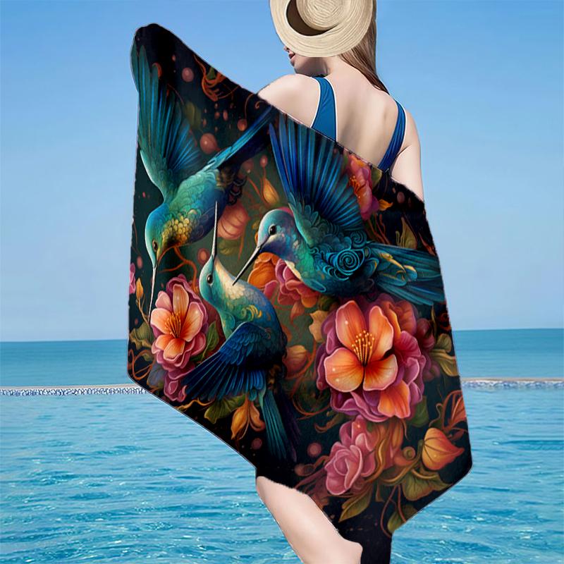 Hummingbird In Bloom Beach Towel, Super Soft Microfiber, Gift for Her/Him, Birthday, for Pool, Beach, Travel, Home Decor Fan gifts