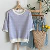 New ArrivalS Open Run Women S Summer paStel Color Block Round Neck Short Sleeve