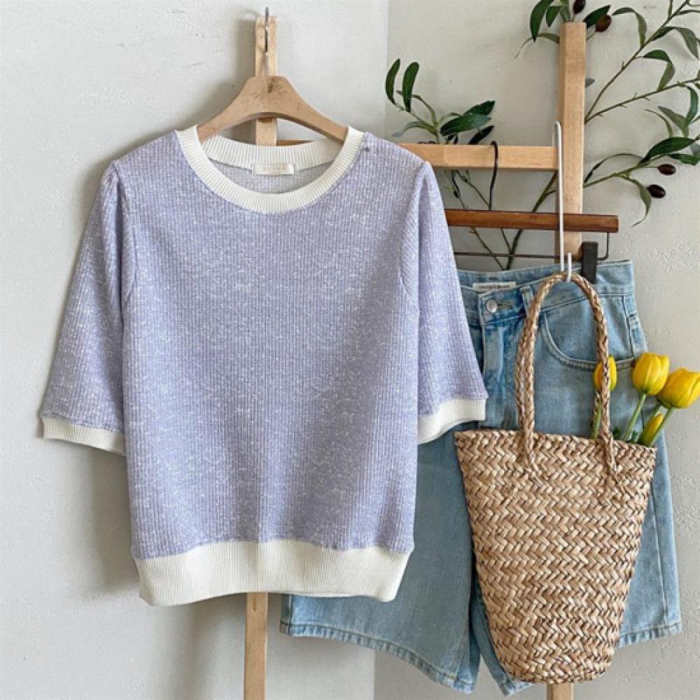 New ArrivalS Open Run Women S Summer paStel Color Block Round Neck Short Sleeve