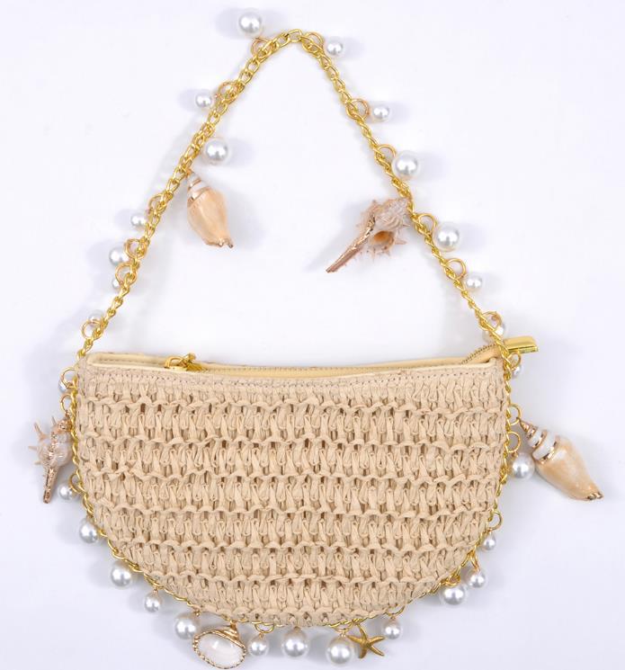 

Полукруглая соломенная сумка ручной работы «Праздник на берегу моря» — дизайн «Звезда и ракушка»