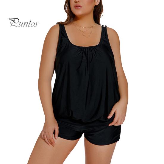 

2 шт./комплект женский танкини комплект U-образный вырез без рукавов топы с высокой талией плавки комплект раздельный дизайн пляжная одежда для отдыха M чёрный