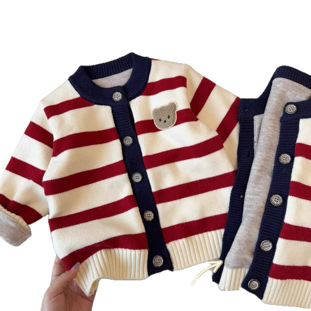 Kids Thick Double Layer Knit Sweater Winter Warm Boys Girls Outerwear