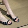 Polka Dot Slippers Women's Summer New Pearl Bow Cat Heel Beautiful Cool Slippers
