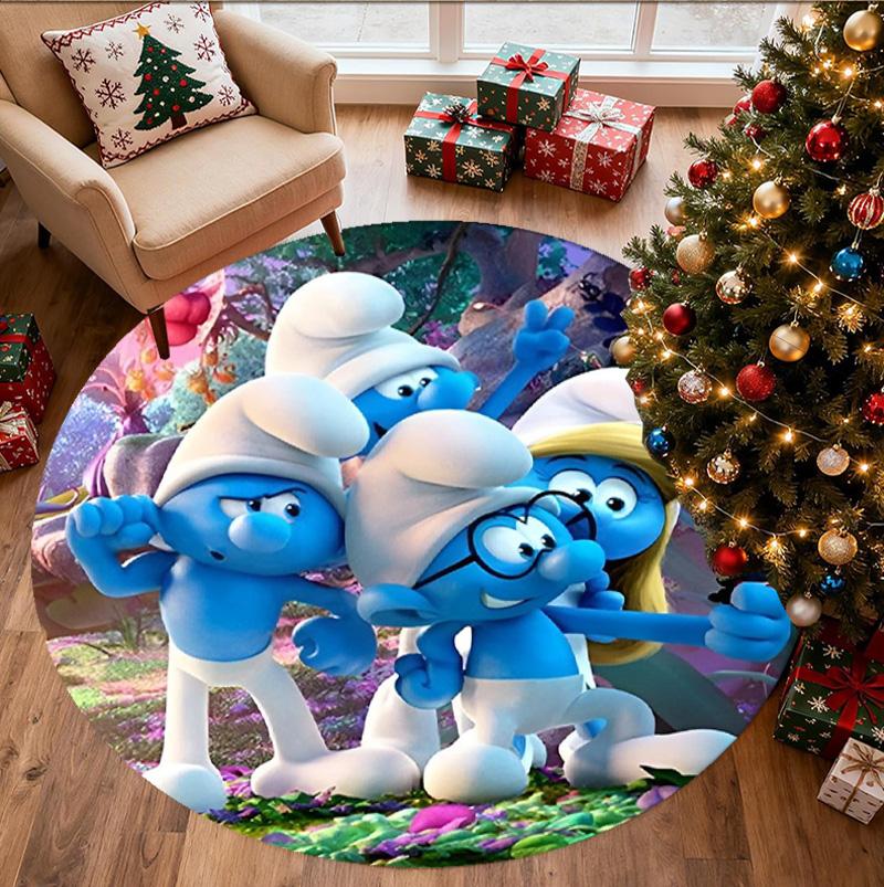 Blue Smurfs Pattern Round Rug, Indoor/Outdoor Mat, for Picnic, Gameroom, Bedroom, Office, Living Room, Home Decor Carpet, Birthday Gift