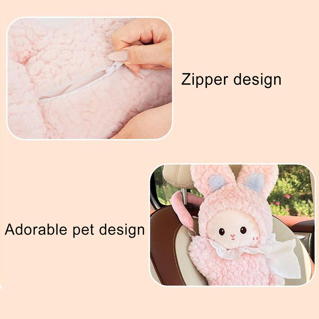 Napkin Holder For Car Cartoon Rabbit Napkin Dispenser Cute Tissue Box Cover For Truck RV Headrest Visor Console Armrest Desktop