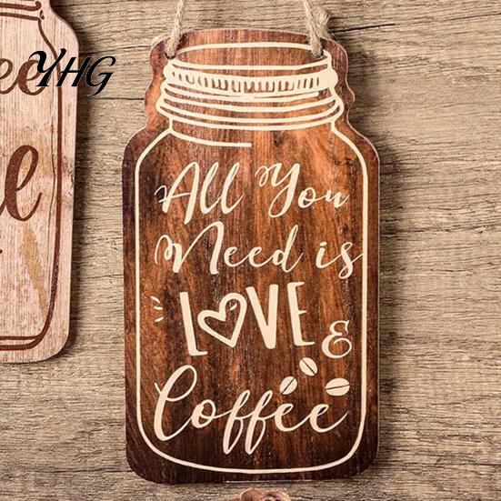 Wooden Coffee Wall Art 4Pcs Bar Sign, Farmhouse Rustic Mason Jar Hanging Restaurant Decorative Wood Plaque Decoration, for Cafe Kitchen Dining