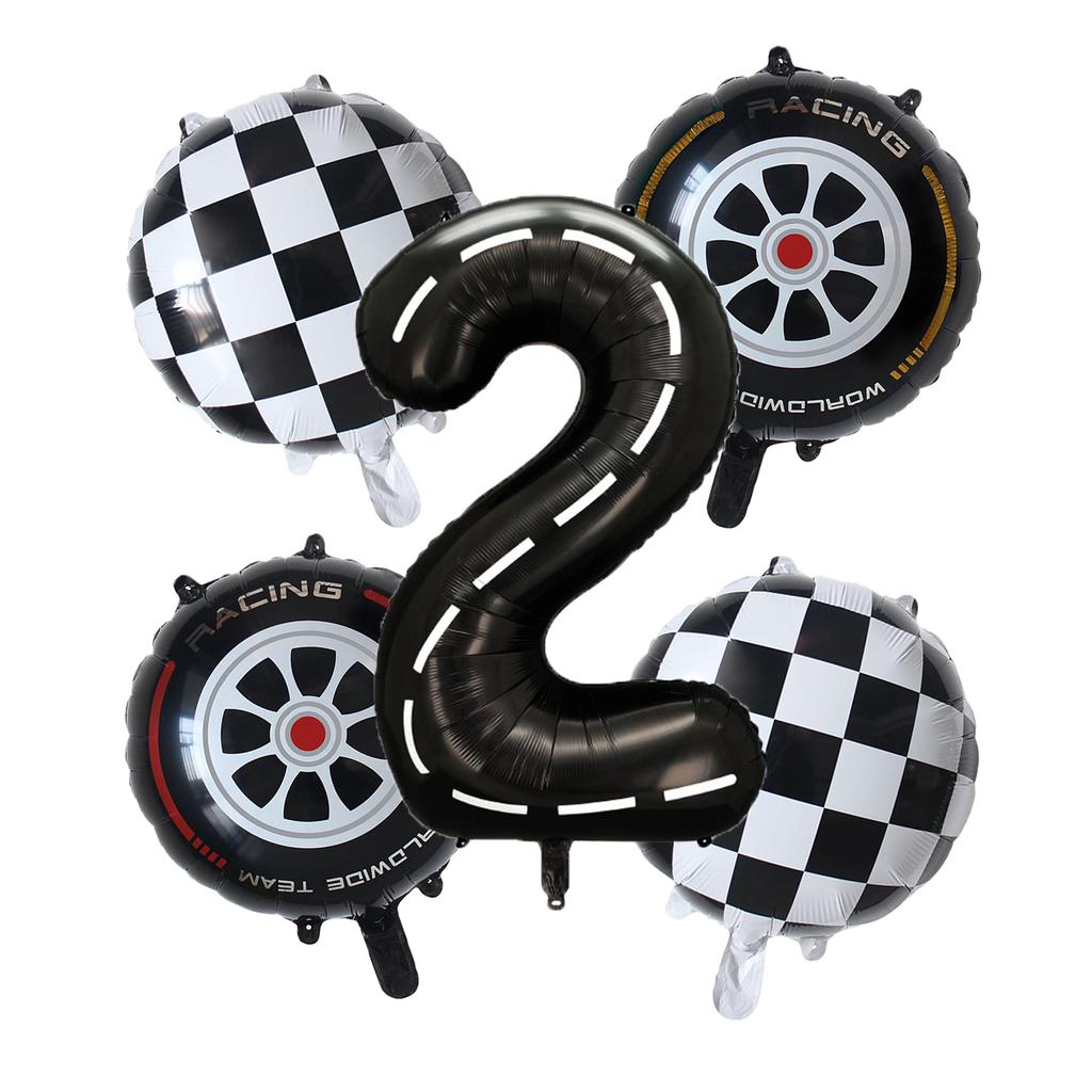 5pcs Race Car Balloon 40 Inch Racetrack Number Balloon 2 Black Baby Shower Boys Two Fast Birthday Race Car Theme Party Decorate