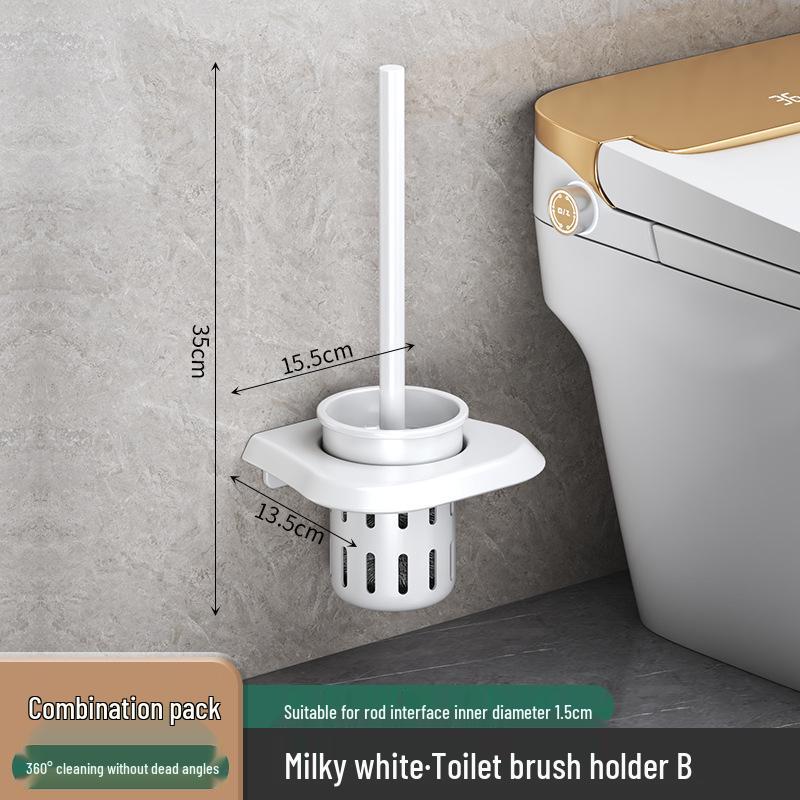 Wall-Mounted Soft Bristle Toilet Cleaning Set with Long Handle and Storage Rack