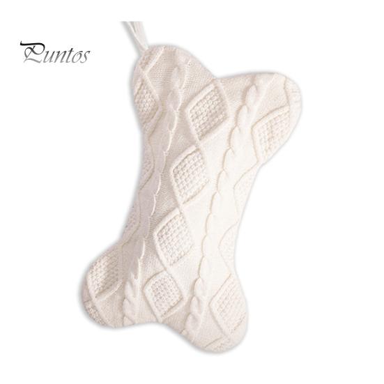 

Рождественский чулок для собак в форме кости, вязаный рождественский чулок, подарочный пакет для домашних животных, подвесной праздничный чулок для украшения каминной полки на елке белый