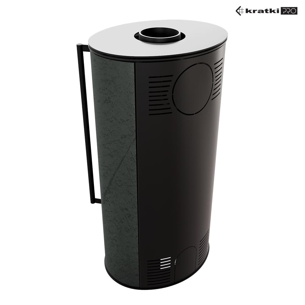 Wood Burning Steel Stove KRATKI ERIK Ø 150 5,5 kW Decorative Ceramics SERPENTINO Self Closing Door