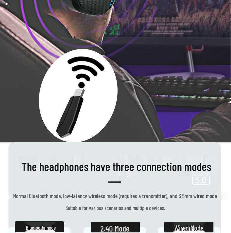 Cross-border Bluetooth Gaming Headset with Detachable Microphone, 2.4G Noise-Cancelling for PC and Phone