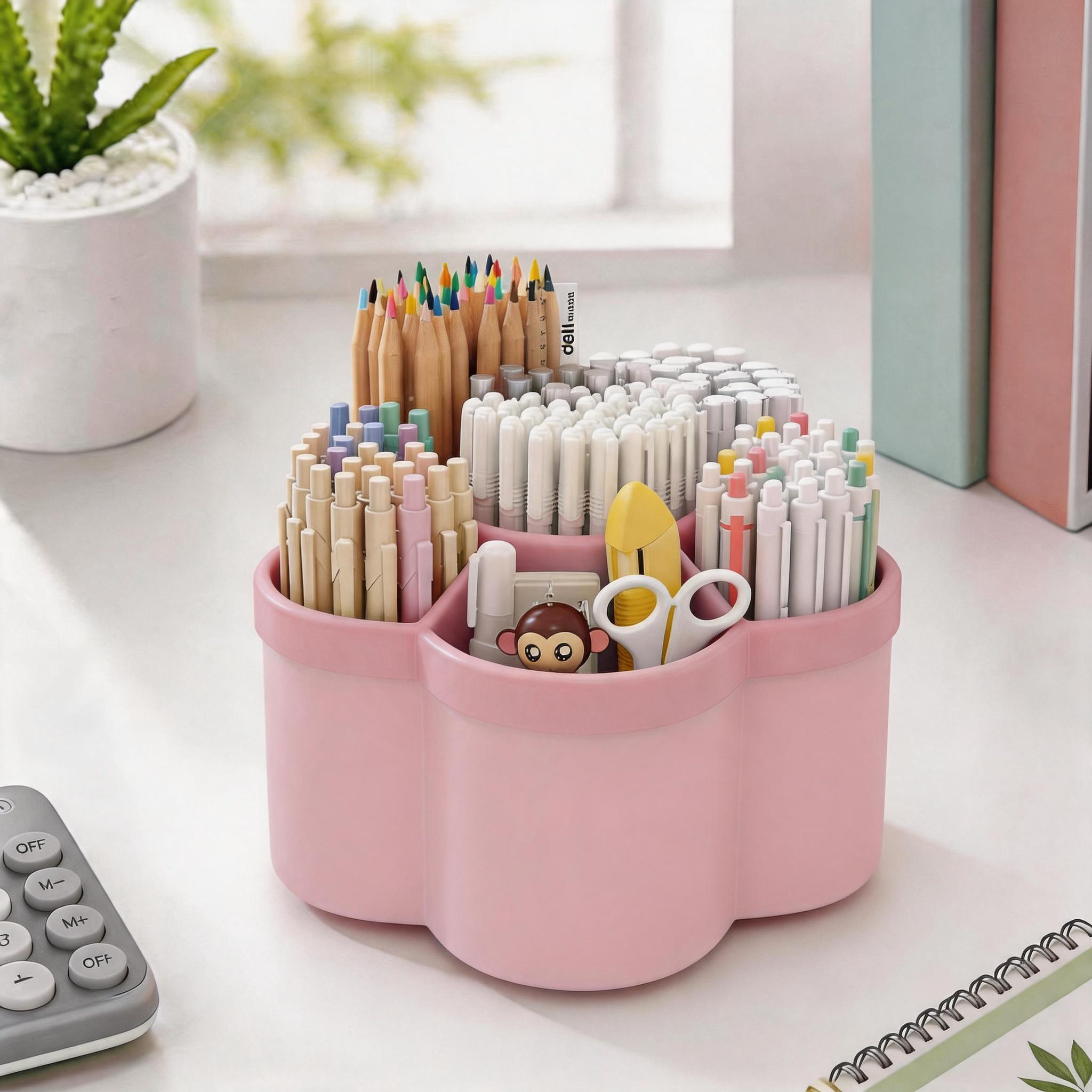 360° rotating desktop storage box, 6-layer design - made of durable PP plastic, space-saving, available in four colors вишневый розовый