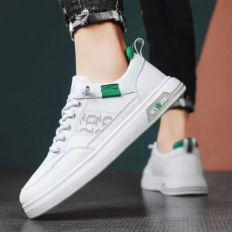 High Quality Men's Trend Versatile White Shoes Soft Bottom Breathable Leather Casual Sneakers for Men 2024 Zapatillas De Hombre