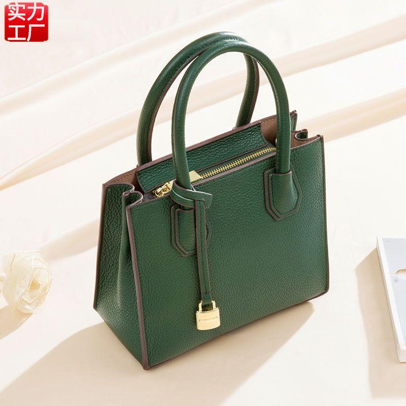 2026 New Tote Bag, Top Layer Cowhide Genuine Leather Women's Bag, Celebrity Style Lock Bag, Handheld Shoulder Crossbody Bag