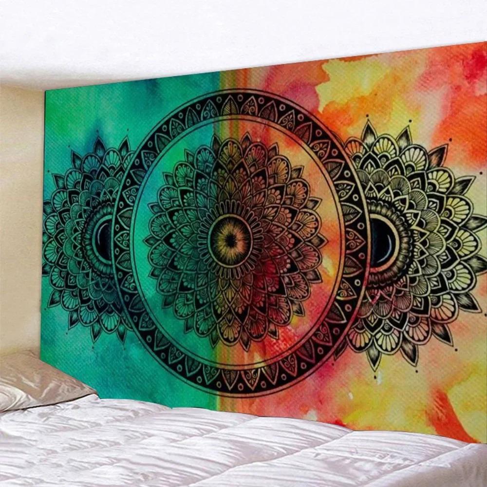 Bohemian Indian Mandala Hippie Psychedelic Peacock Mandala Wall Hanging Fitted Sheet Tapestry Wall Tapestry
