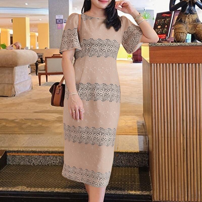 

ZANZEA Женское повседневное летнее платье с круглым вырезом и коротким рукавом с принтом S