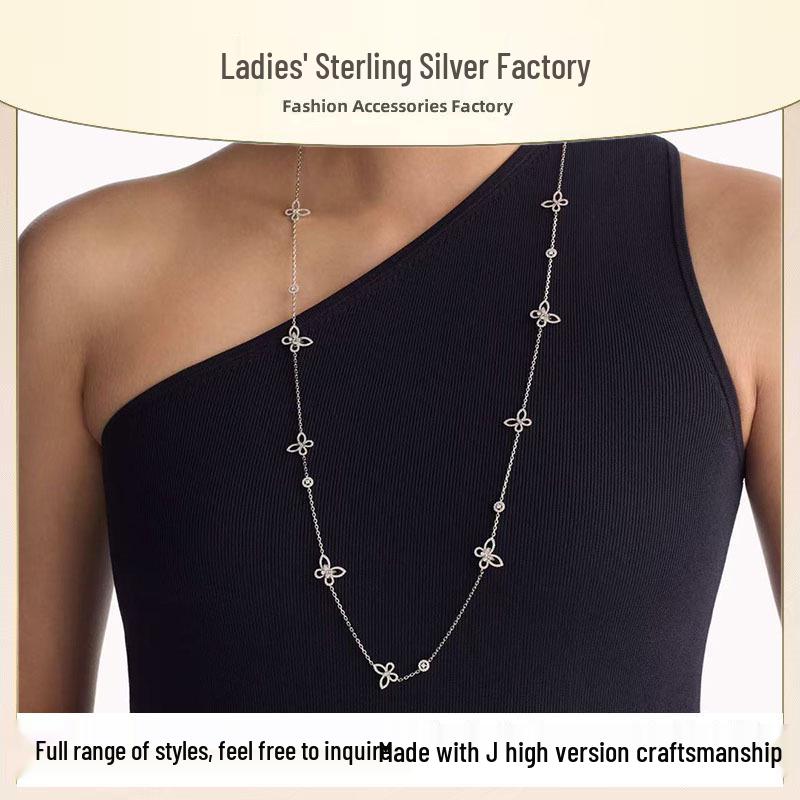 Gela Jia Ling Women s Vintage V Gold Sweater Necklace: 18K Flower, Butterfly & Four-Leaf Clover Design