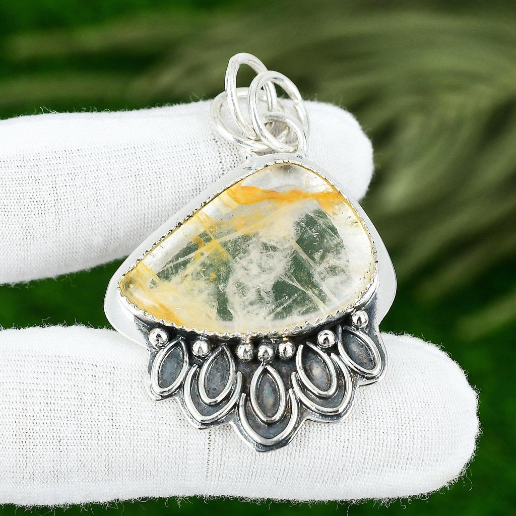 Billionen Feder Achat Edelstein 925 Silber Lünette Tochter Handgefertigter Anhänger Schmuck