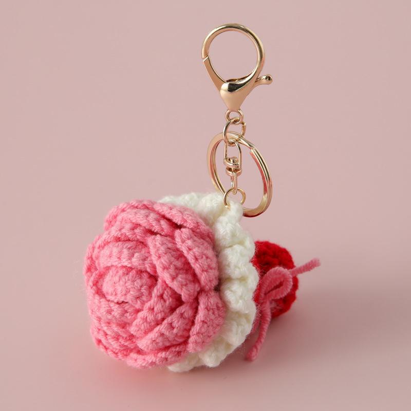 

Вязаный крючком брелок в виде розы, креативный ручной дизайн цветка, декоративный подвес для сумки, ручная работа, вязаный цветок, подарочные аксессуары, 6 цветов