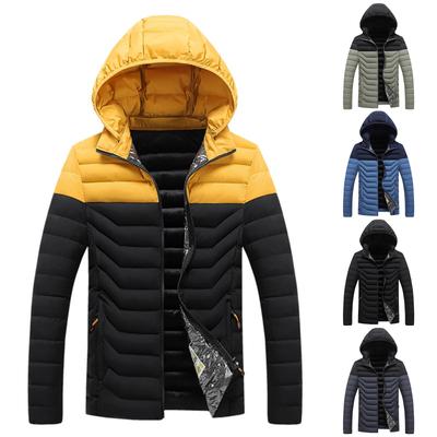 Herren Lässige Farbblock-Kapuzenjacke mit Reißverschluss, Figurbetont, Herren Rippmuster mit Baumwollwärme Baumwolljacke