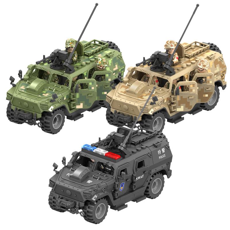 Army Soldier Police Gangster WW2 Military Armored Vehicle Car Weapons SWAT Machine Gun Building Blocks Figure Model Brick Toys