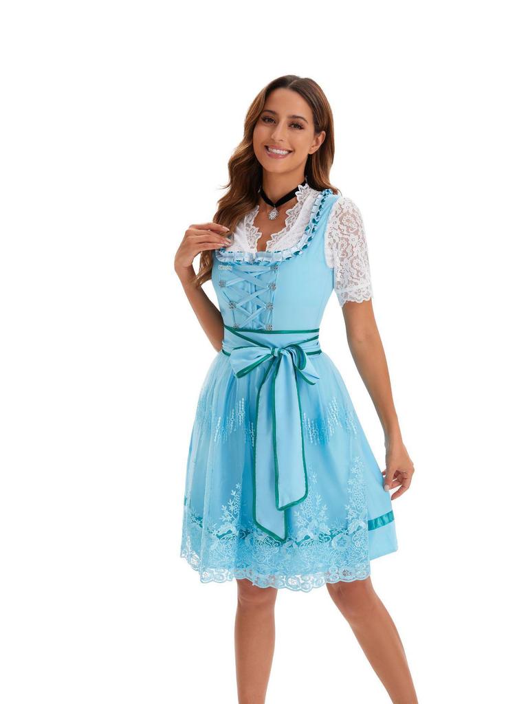 Large German Munich Oktoberfest Maid Dress - Short-Sleeved Beer Print for Stage Performance In Stock