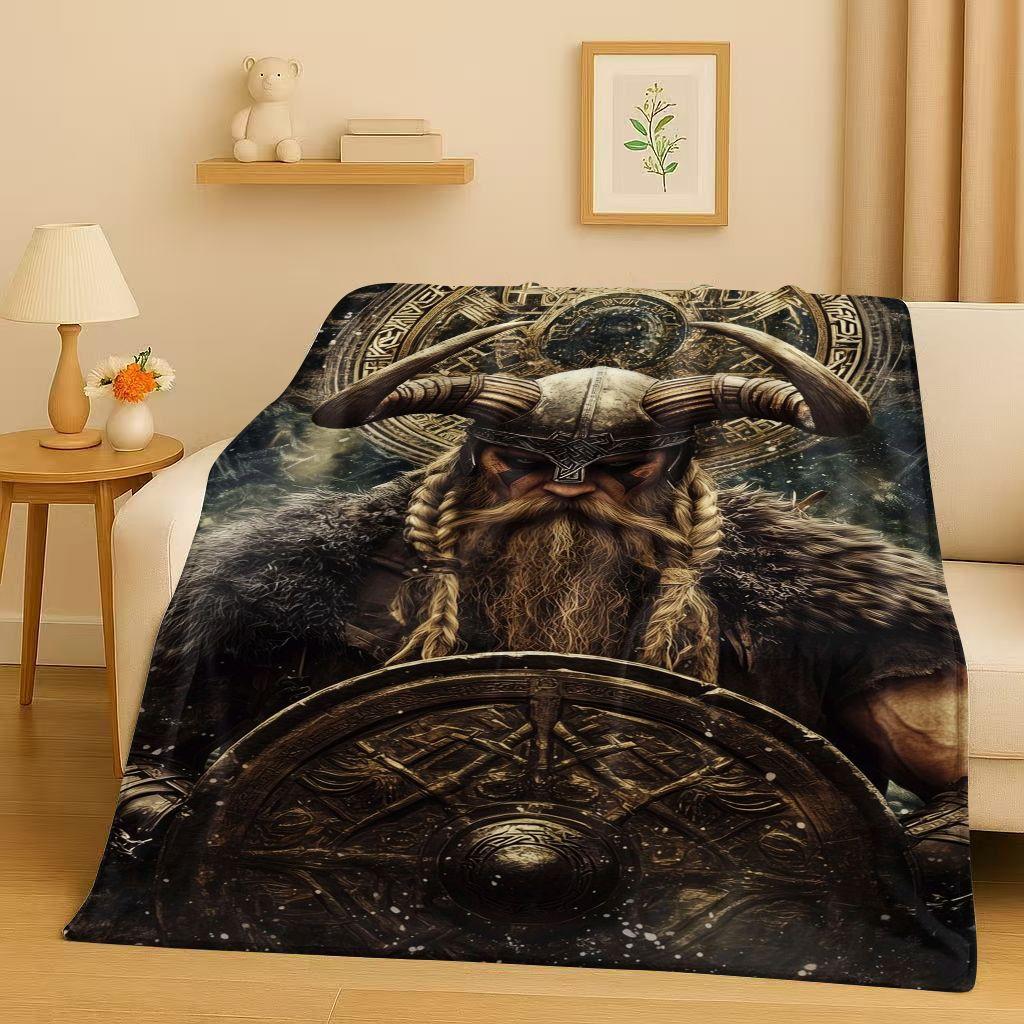 Retro Nordic Viking Totem Vegvisir Rune Valhalla Valknut Flannel Blanket,Ultra Soft Plush Throw for Home Bedroom Bed Sofa Cover